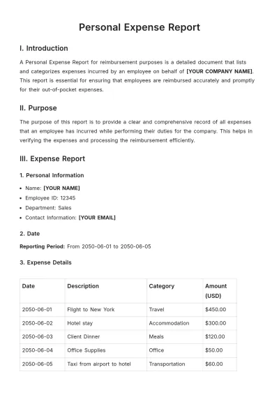 Free Personal Expense Report Template to Edit Online