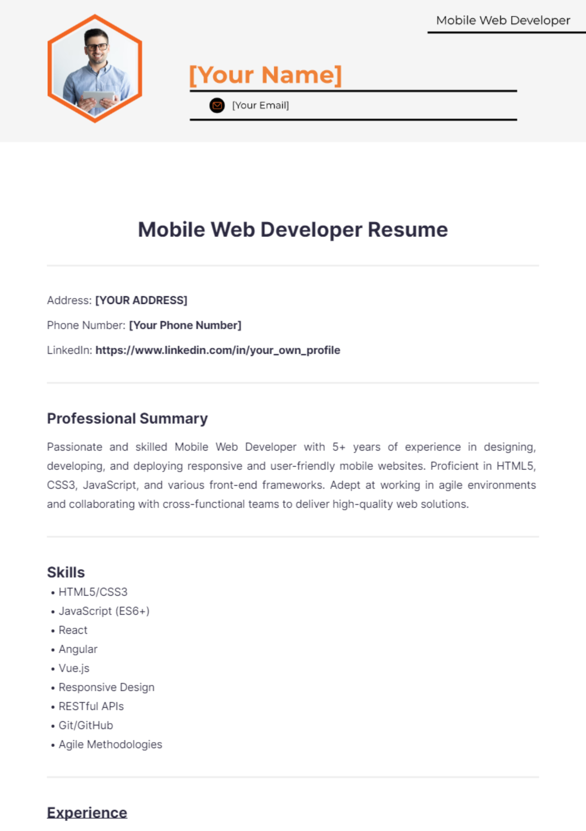 Mobile Web Developer Resume - Edit Online & Download