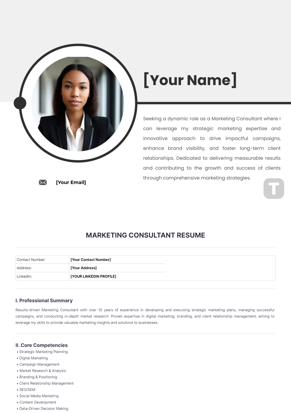 Marketing Consultant Resume - Edit Online & Download