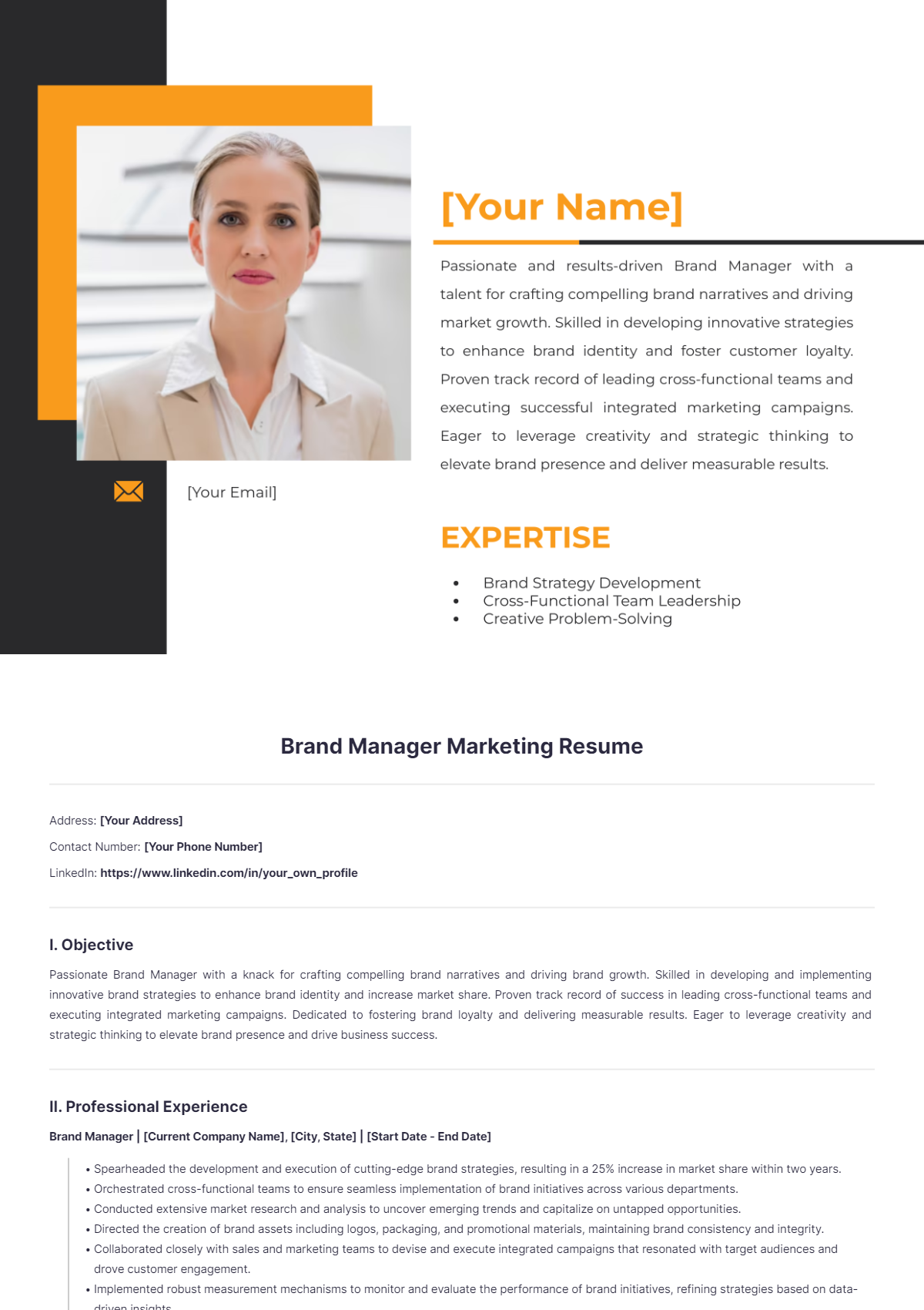 Brand Manager Marketing Resume - Edit Online & Download