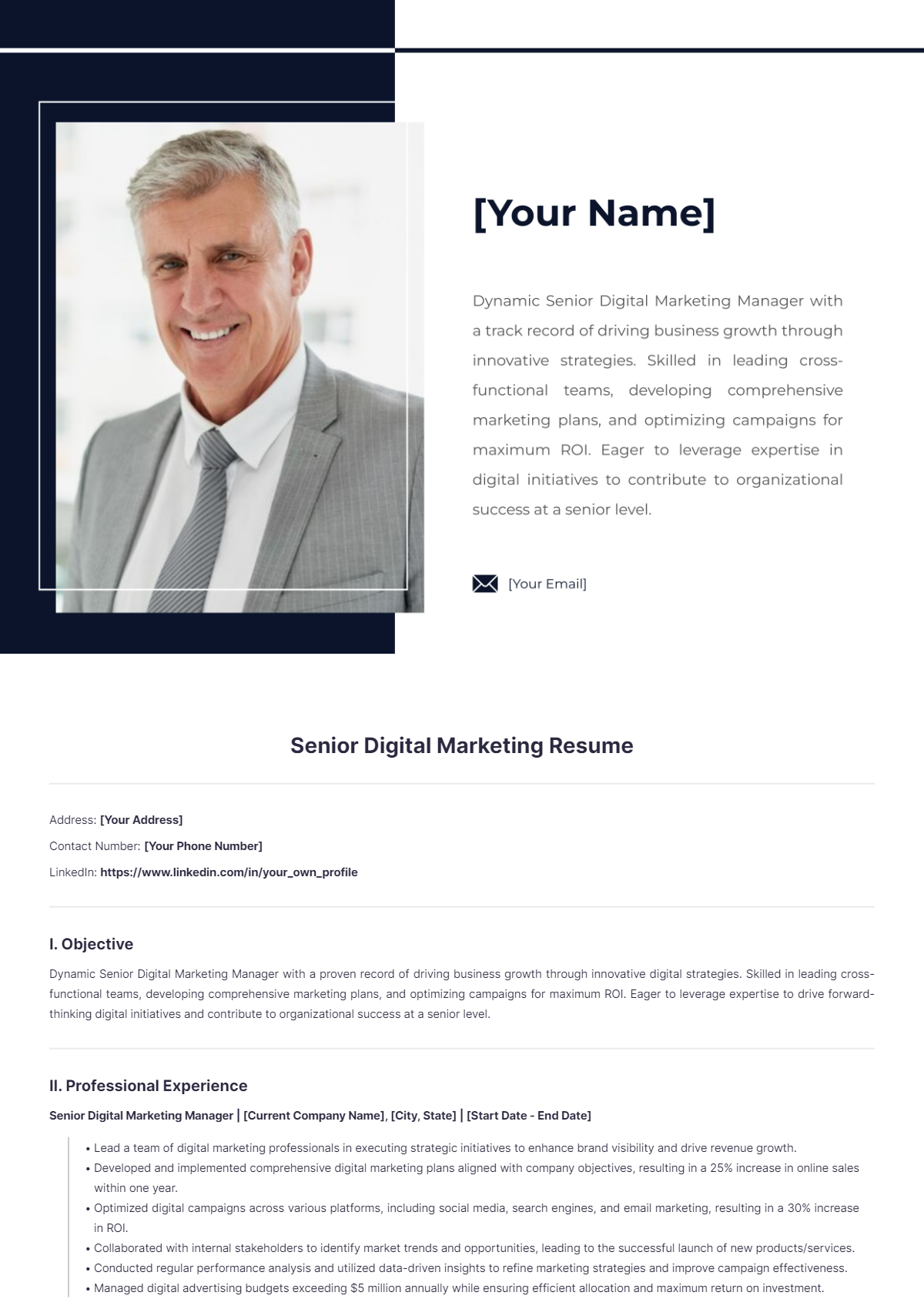 Senior Digital Marketing Manager Resume - Edit Online & Download