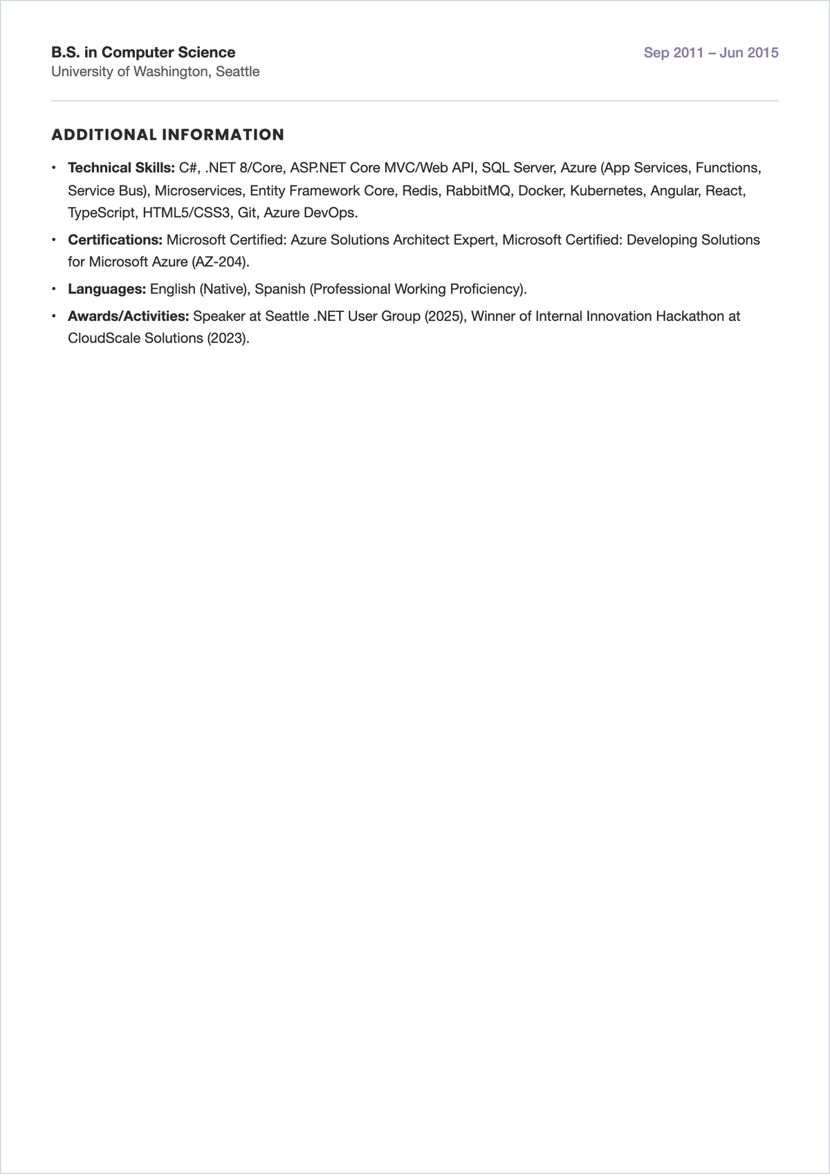 Free ASP .NET Web Developer ATS Resume Template, AI Resume Builder