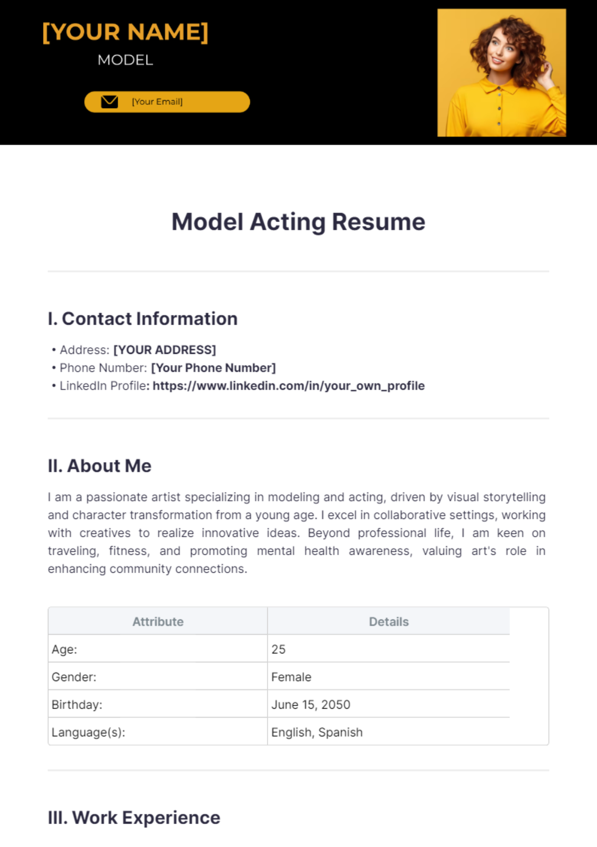 Model Acting Resume - Edit Online & Download