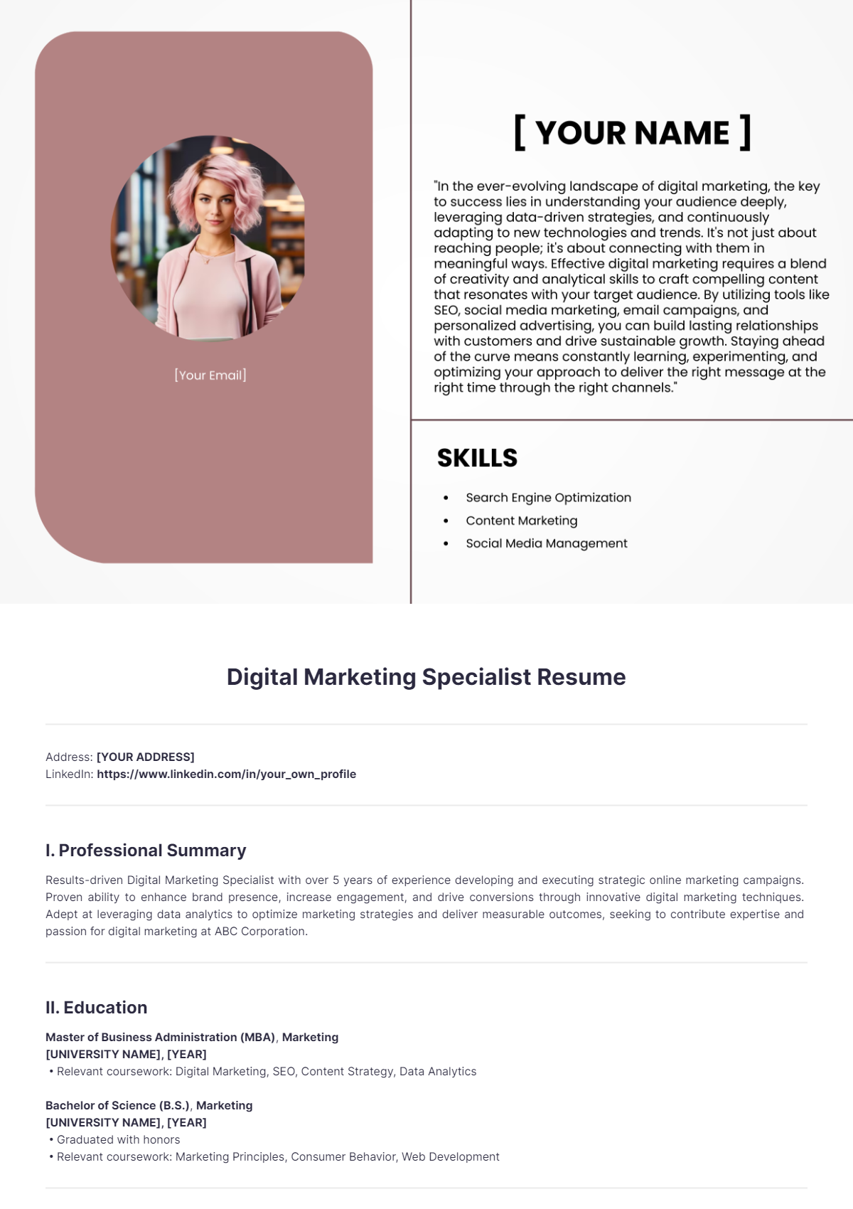 Digital Marketing Specialist Resume - Edit Online & Download