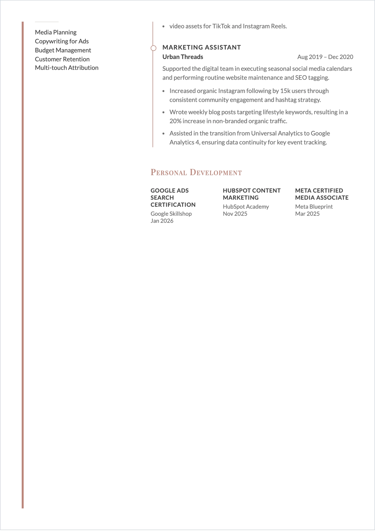 Free Digital Marketing Specialist ATS Resume Template