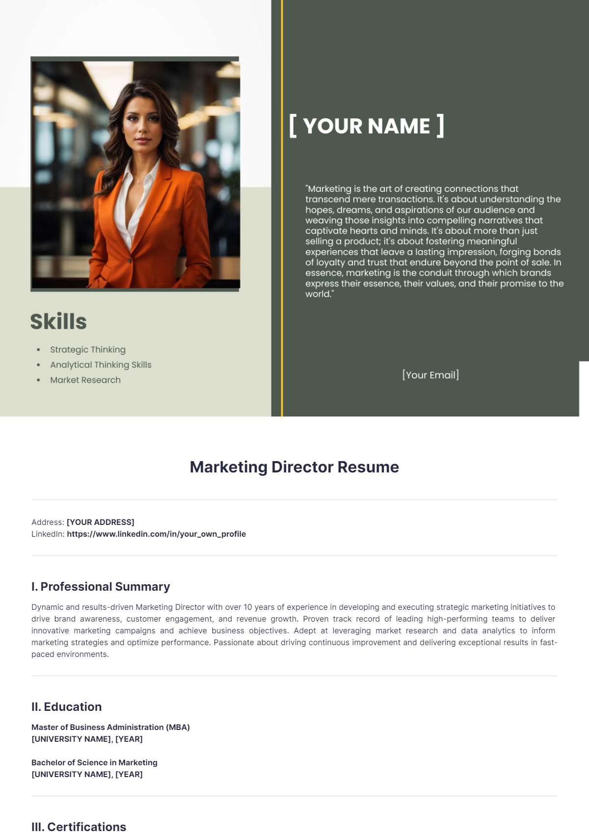 Marketing Director Resume - Edit Online & Download