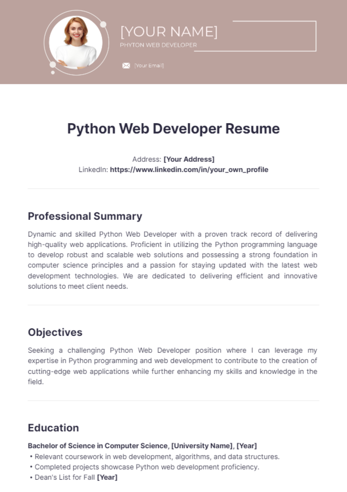 Python Web Developer Resume - Edit Online & Download