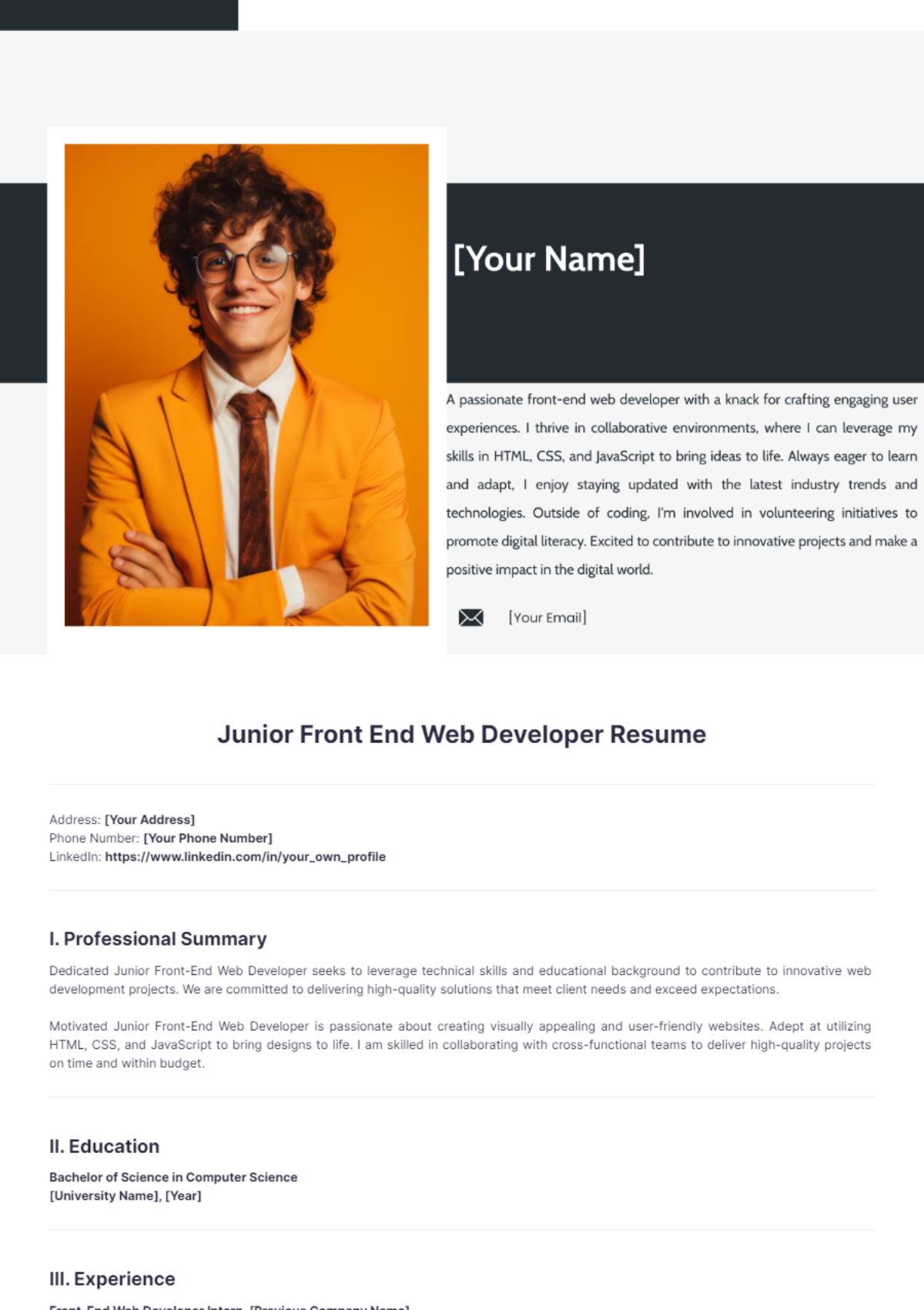 Junior Front End Web Developer Resume - Edit Online & Download