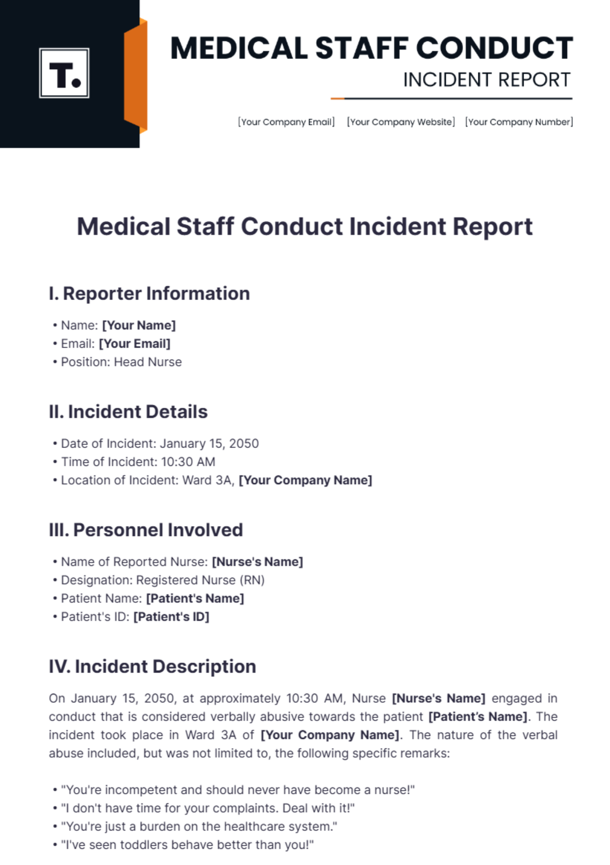 Medical Staff Conduct Incident Report Template - Edit Online & Download