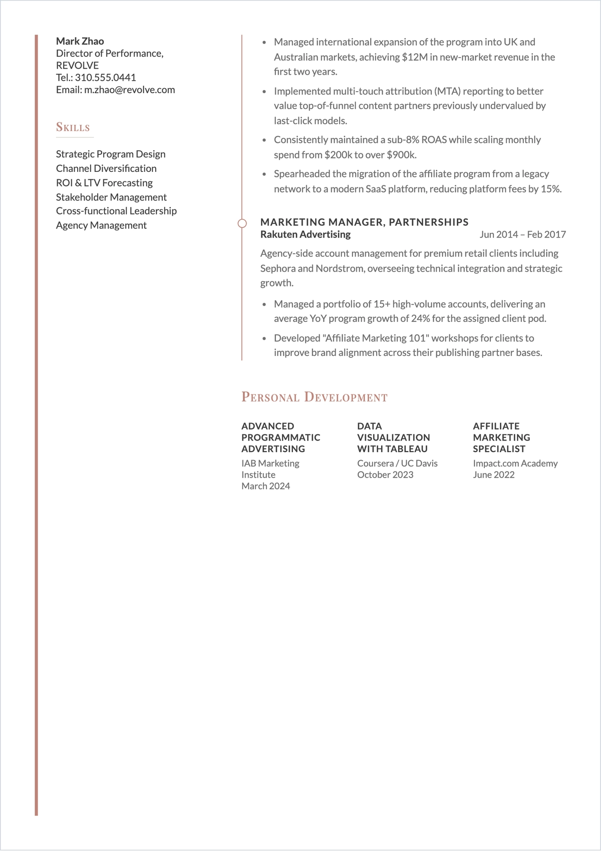 Free Affiliate Marketing Manager Resume to Edit Online