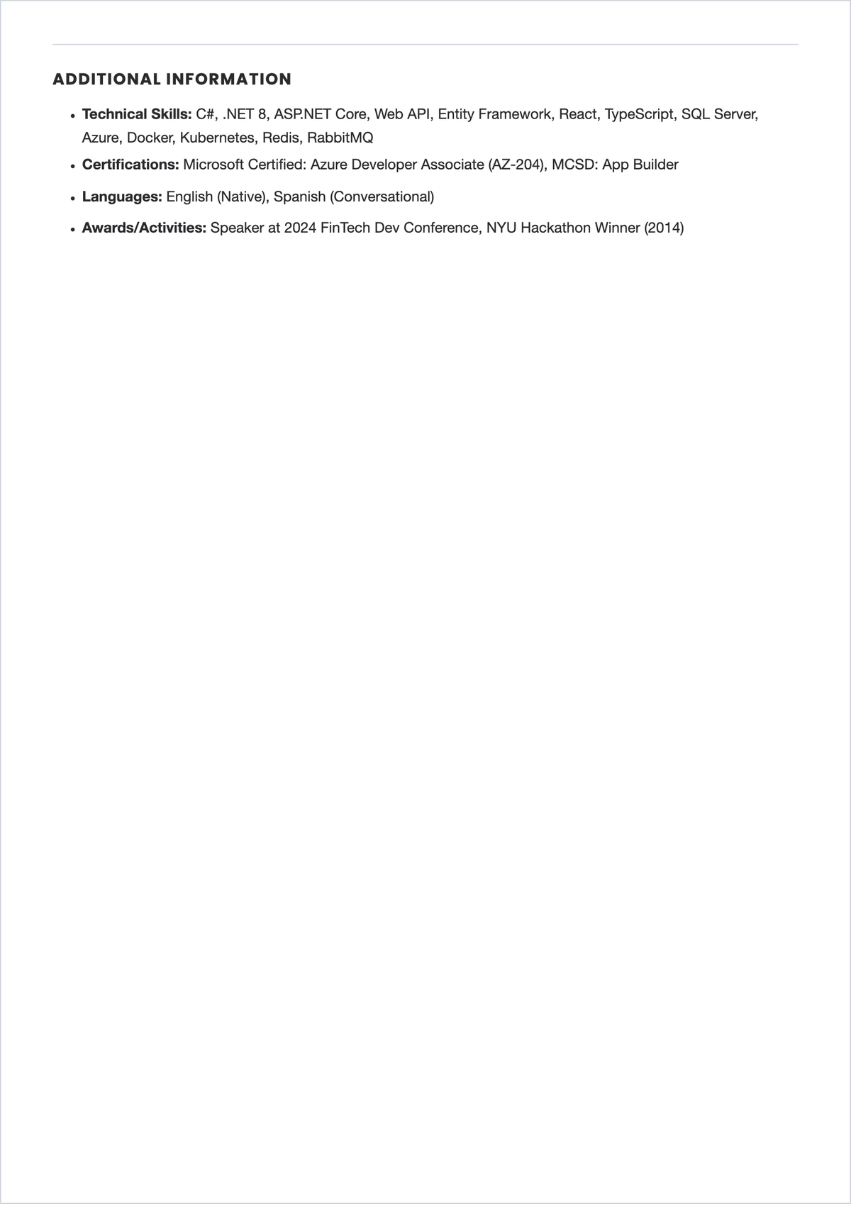 Free .NET Web Developer ATS Resume Template, AI Resume Builder