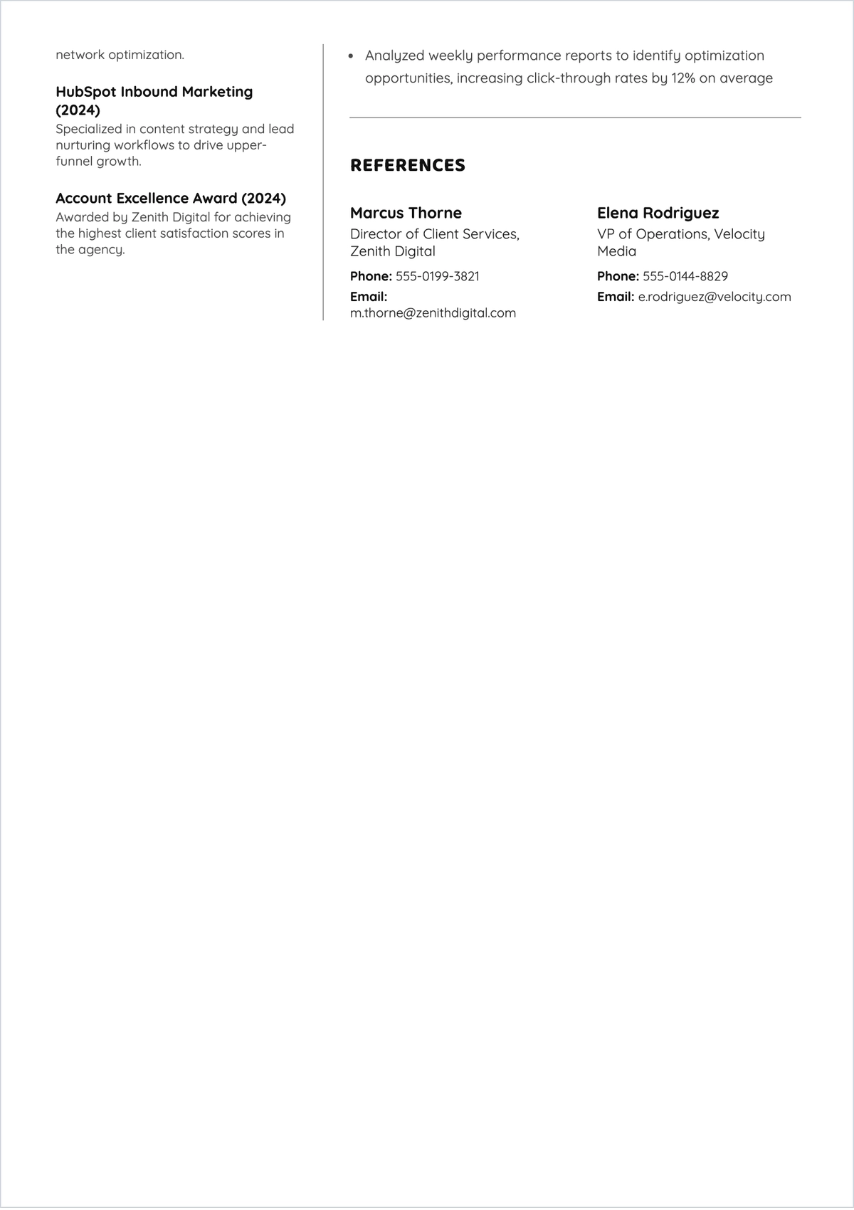 Free Marketing Account Manager ATS Resume Template, AI Resume Builder