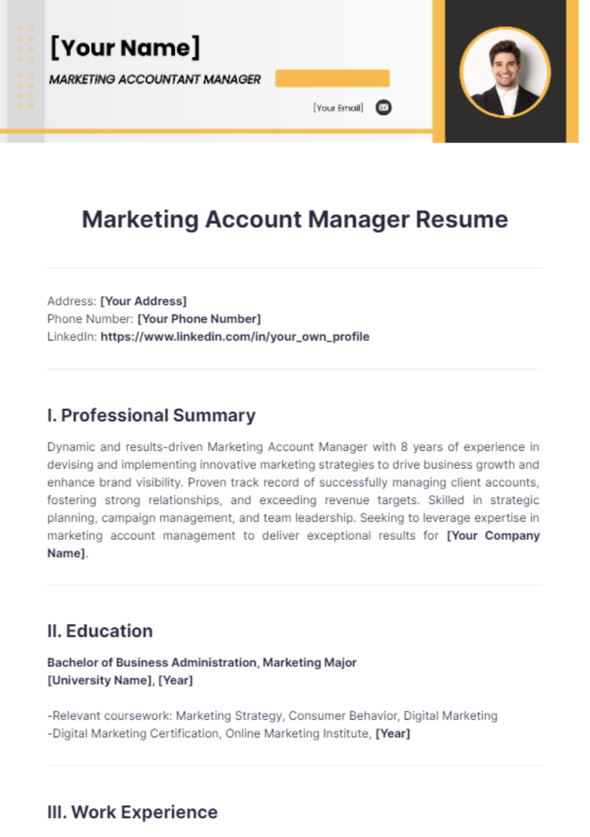 Marketing Account Manager Resume - Edit Online & Download