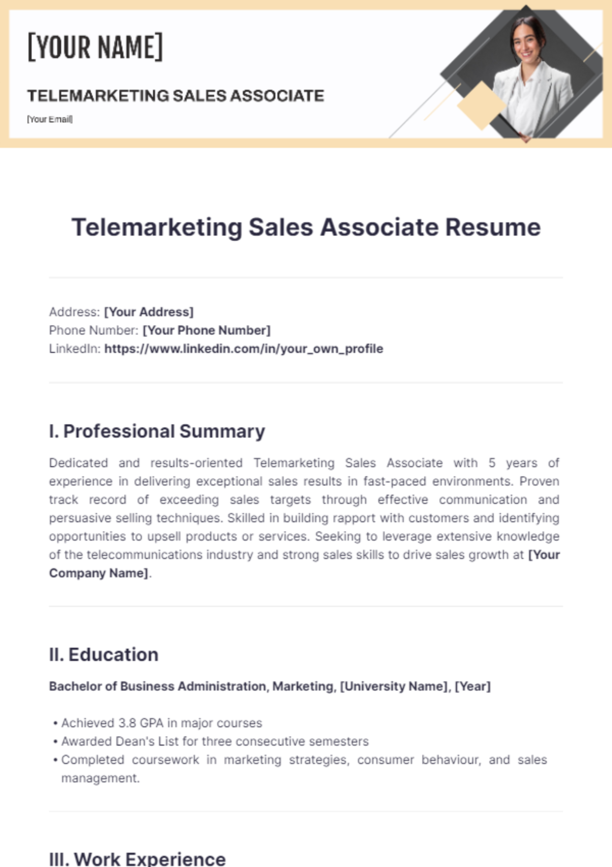 Telemarketing Sales Associate Resume - Edit Online & Download