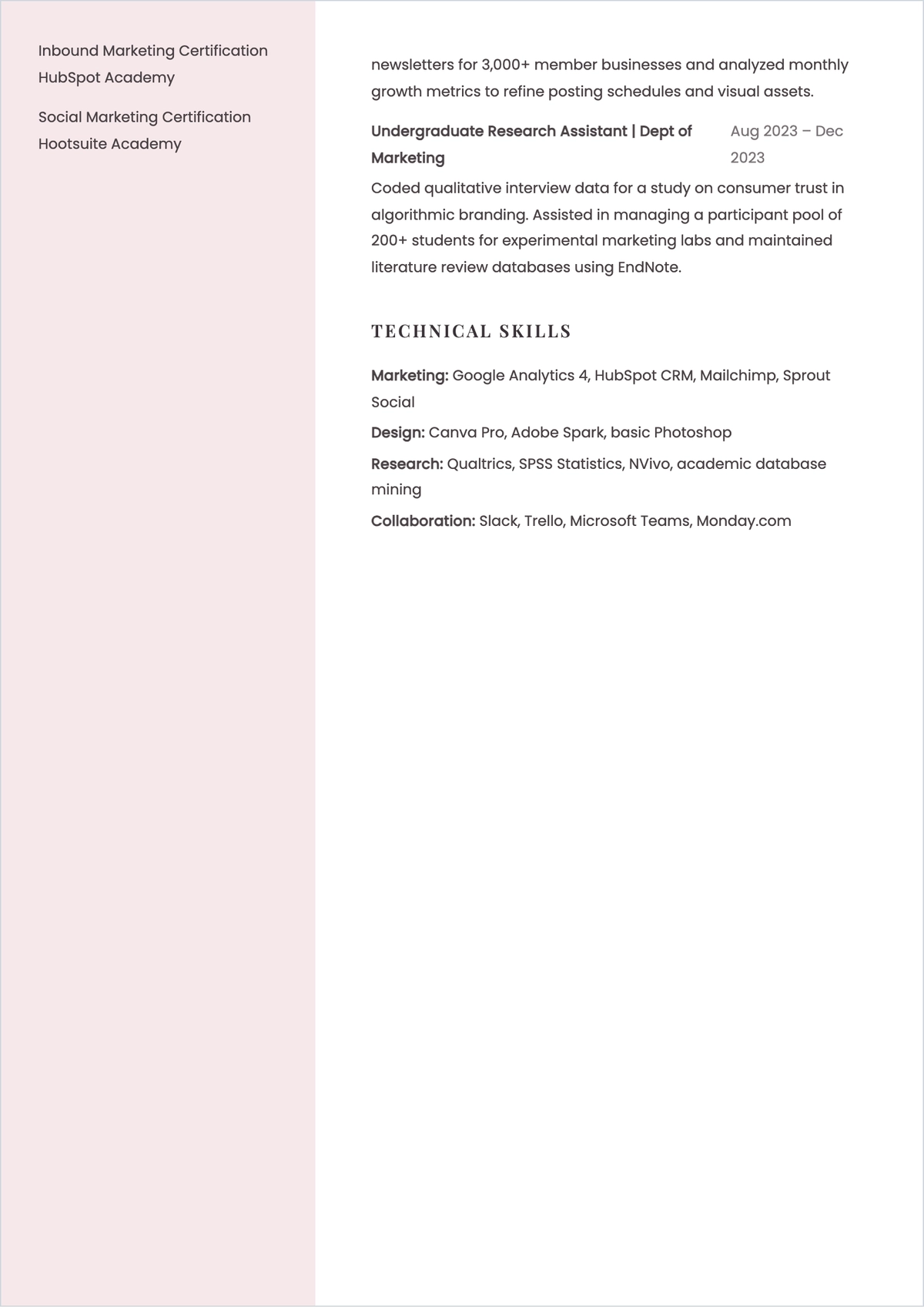 Free Marketing Graduate Assistant ATS Resume Template