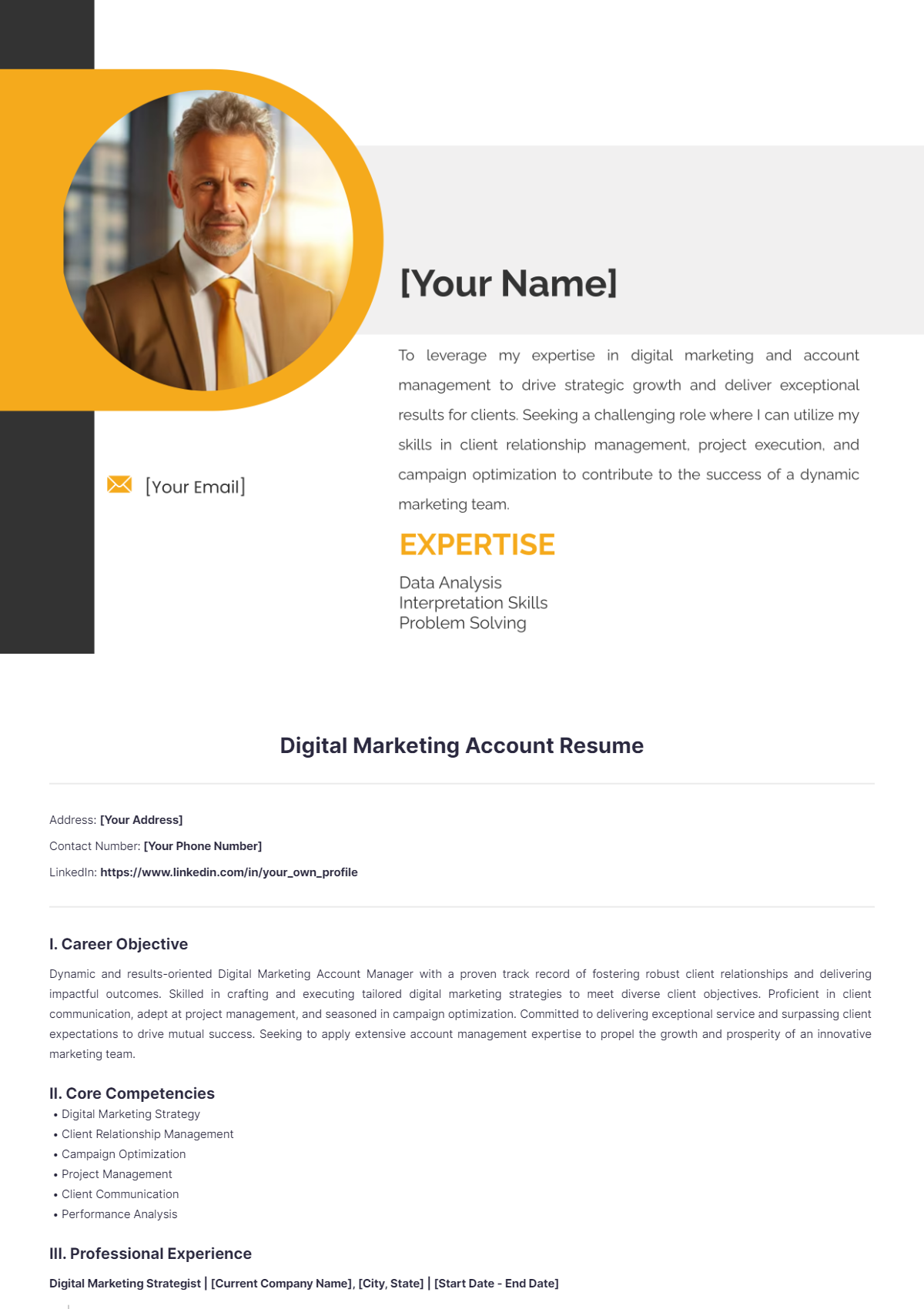 Digital Marketing Account Manager Resume - Edit Online & Download