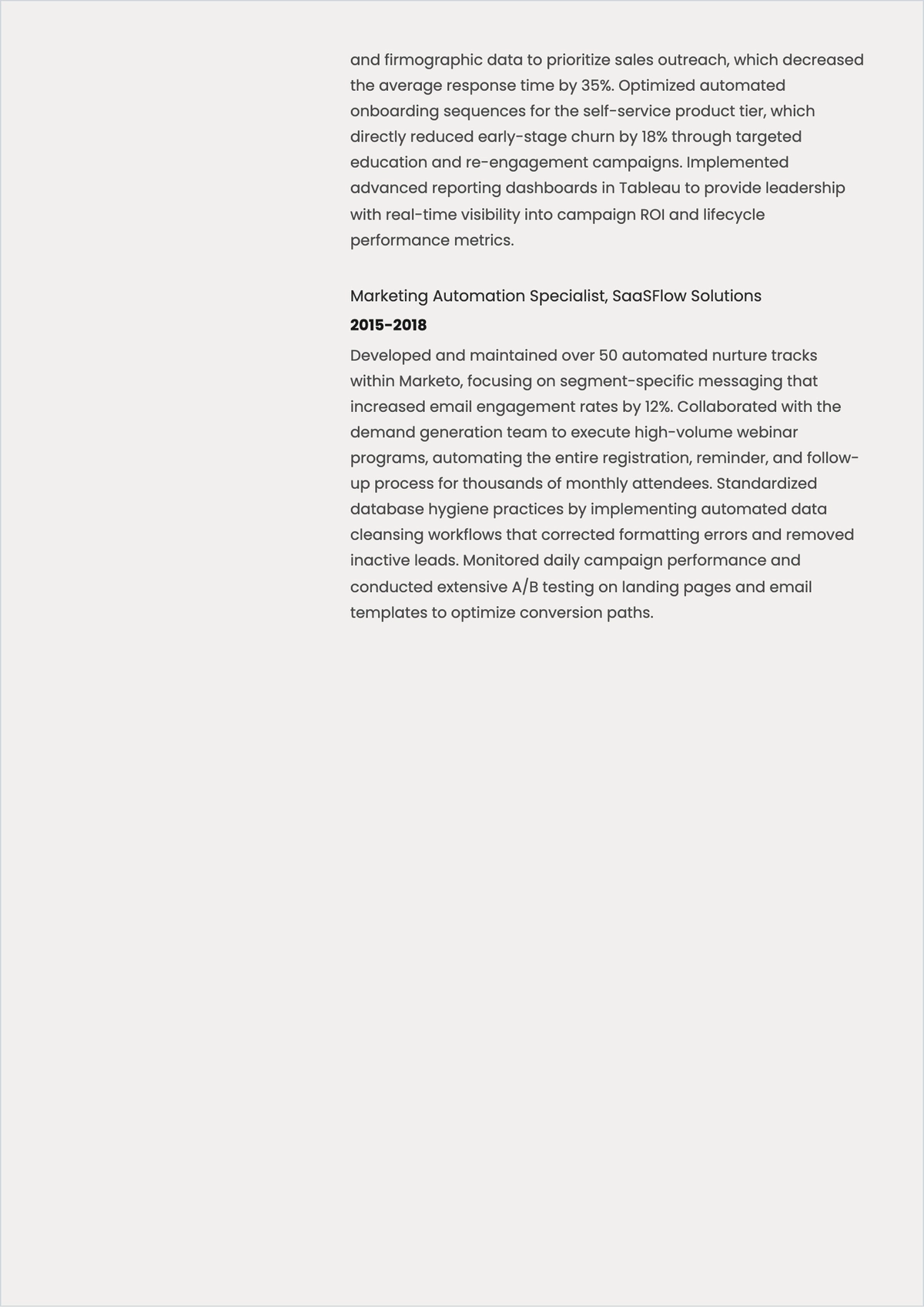 Free Marketing Automation Manager ATS Resume Template