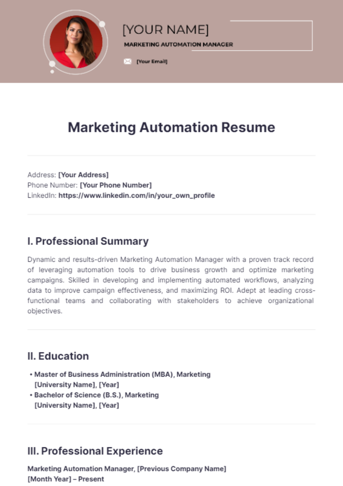 Marketing Automation Manager Resume - Edit Online & Download