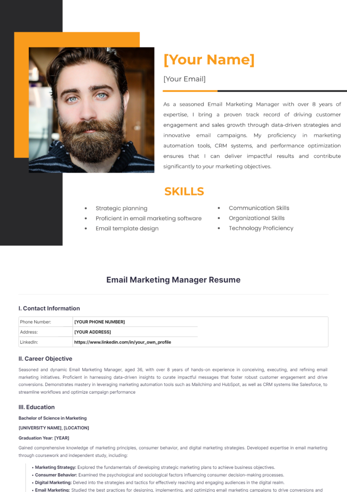 Email Marketing Manager Resume - Edit Online & Download