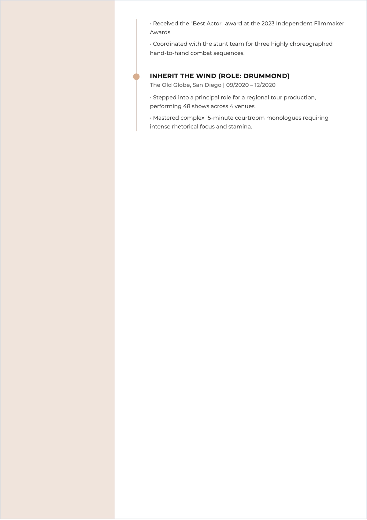 Free Professional Acting ATS Resume Template, AI Resume Builder