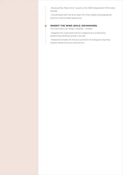 Free Professional Acting ATS Resume Template, AI Resume Builder