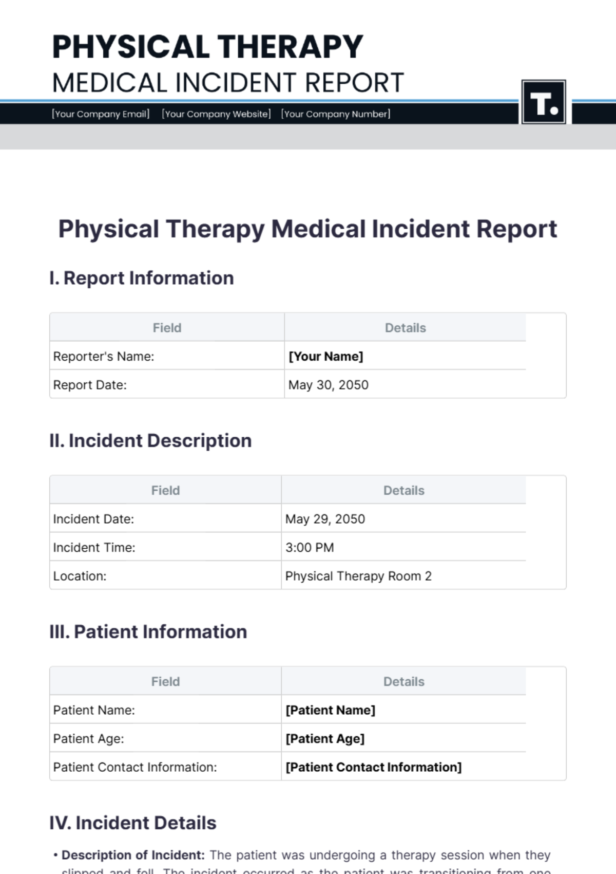 Physical Therapy Medical Incident Report Template - Edit Online & Download