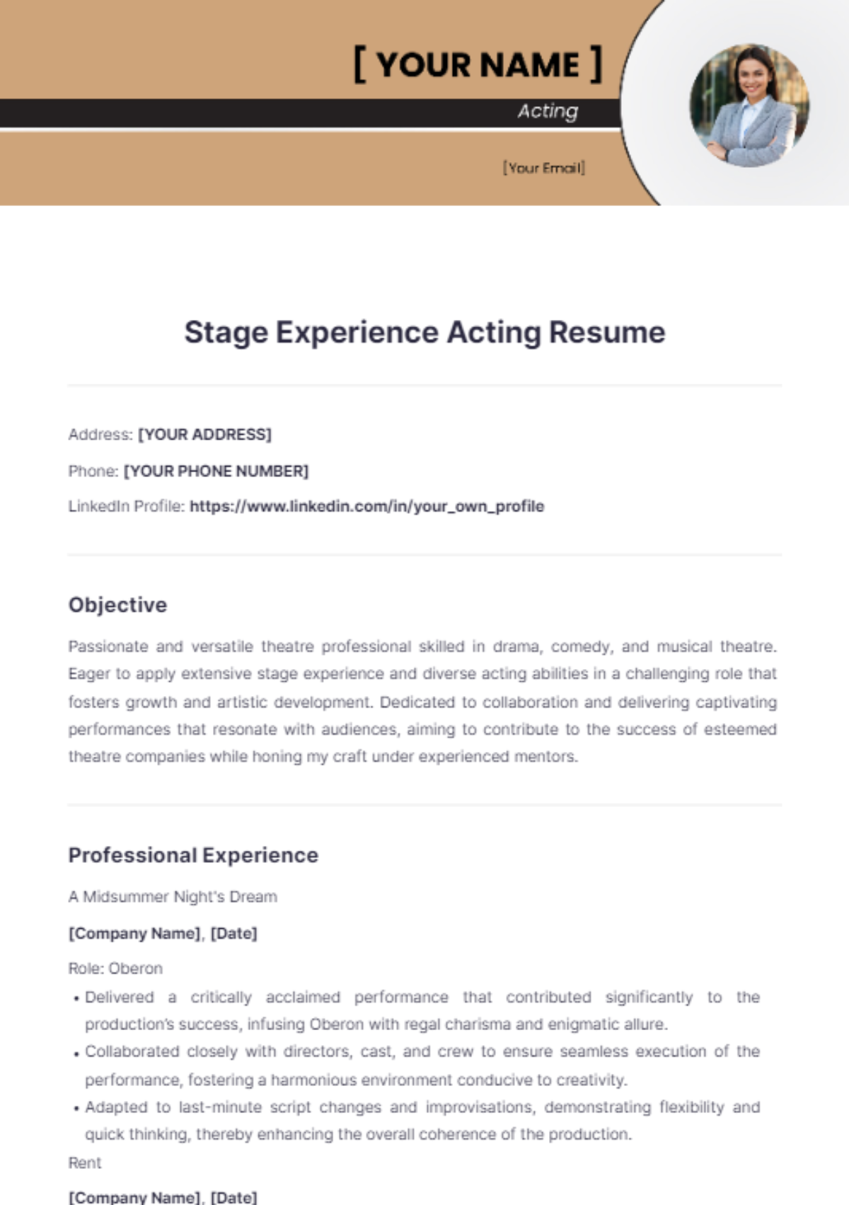 Stage Experience Acting Resume - Edit Online & Download