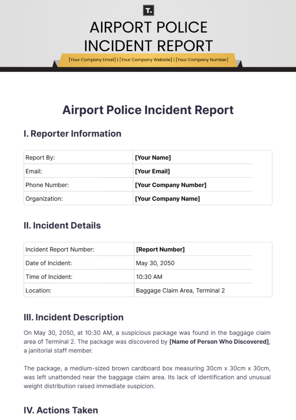 Airport Police Incident Report Template - Edit Online & Download