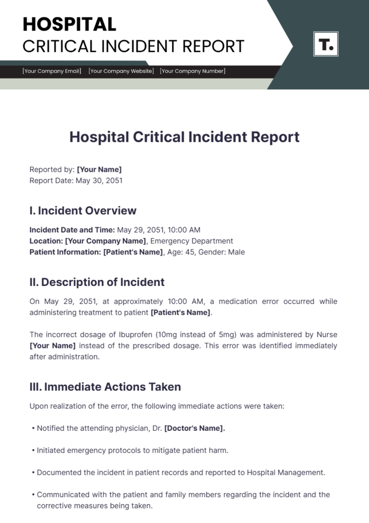 Hospital Critical Incident Report Template - Edit Online & Download