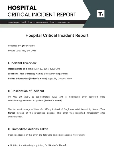 Free Hospital Critical Incident Report Template to Edit Online