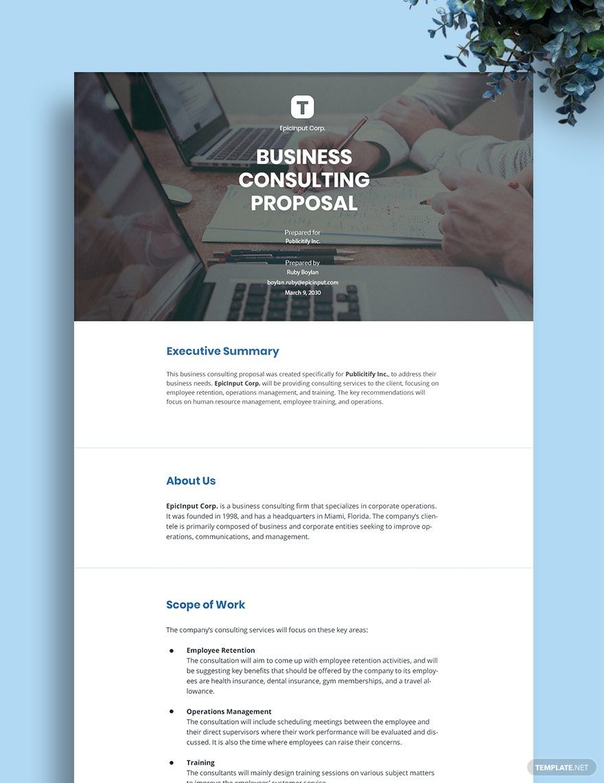 Restaurant Consulting Proposal Template Google Docs, Word, Apple