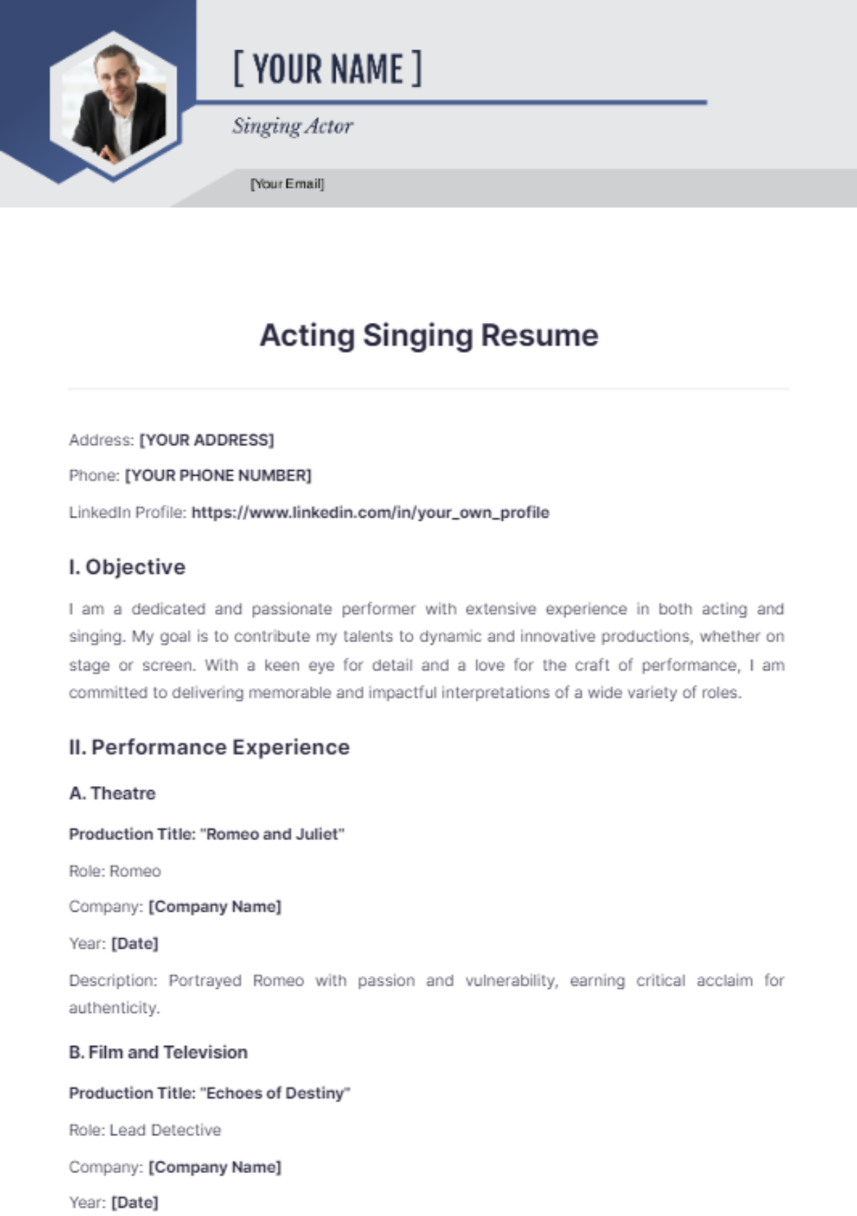 Acting Singing Resume - Edit Online & Download