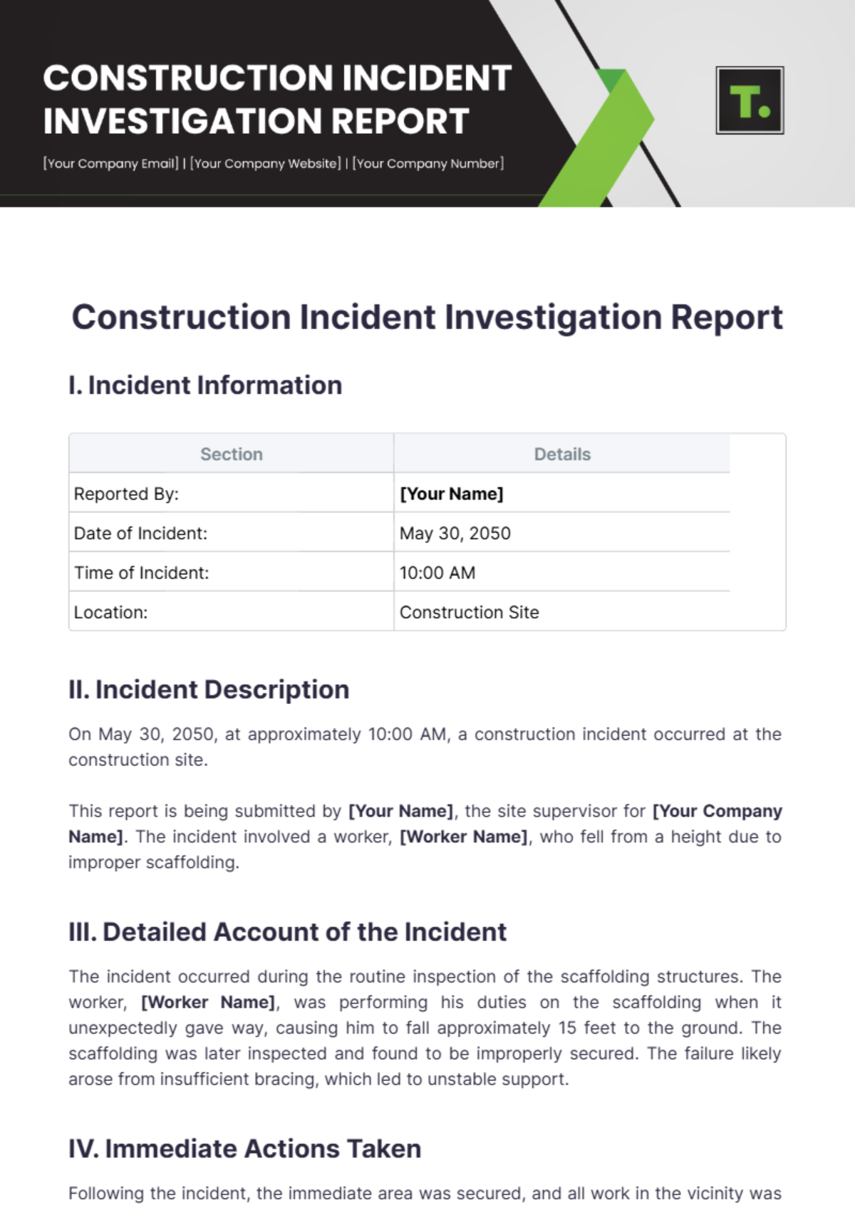 Construction Incident Investigation Report Template - Edit Online & Download