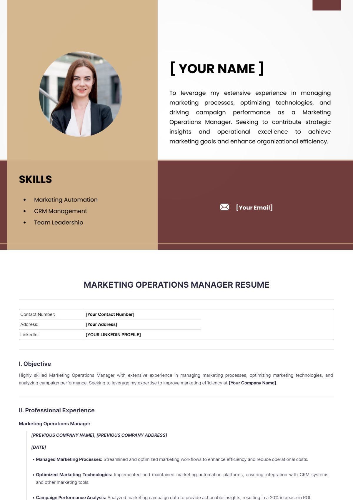 Marketing Operations Manager Resume - Edit Online & Download