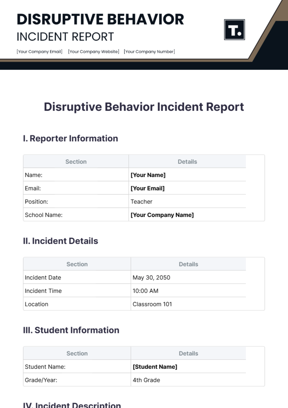 Disruptive Behavior Incident Report Template - Edit Online & Download