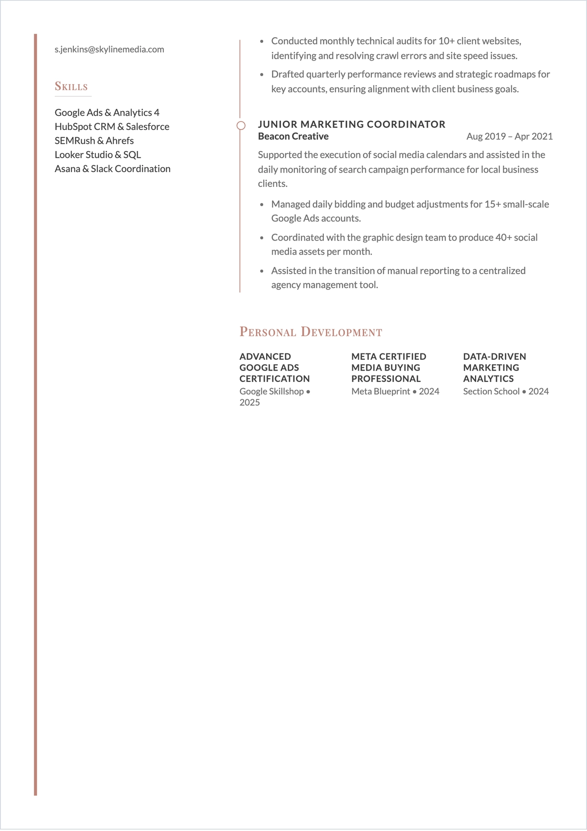 Free Remote Marketing Specialist ATS Resume Template