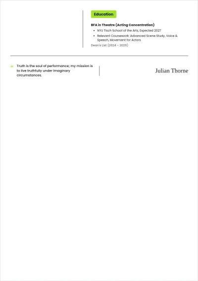 Free Student Acting ATS Resume Template, AI Resume Builder