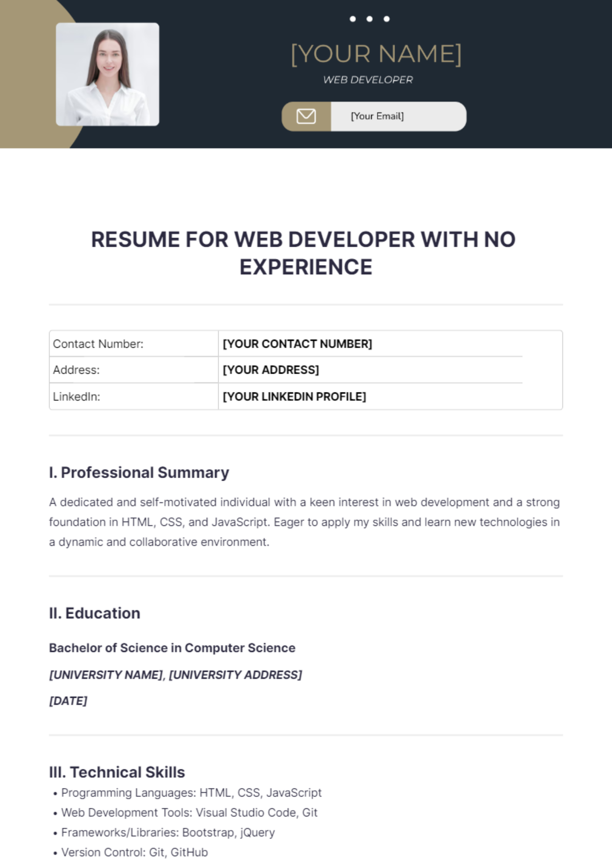 Resume for Web Developer with No Experience - Edit Online & Download