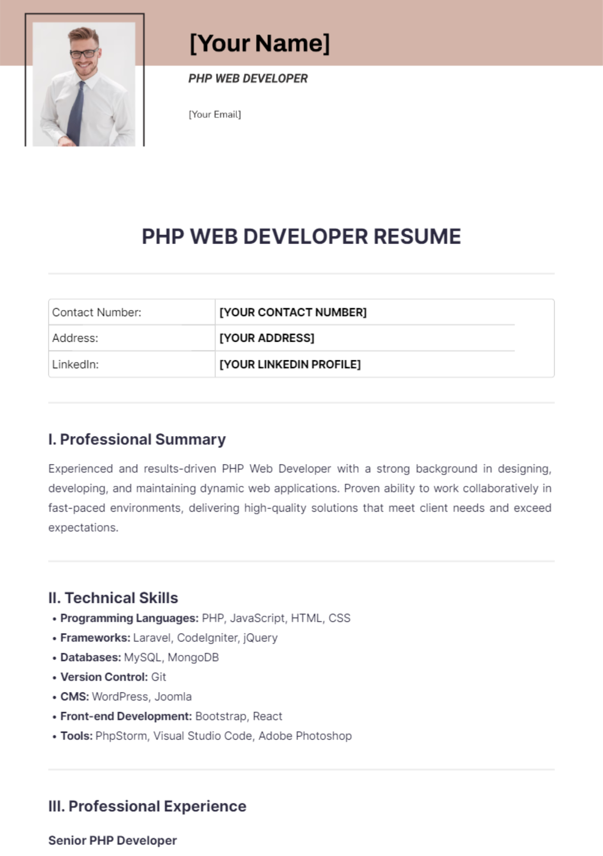 PHP Web Developer Resume - Edit Online & Download