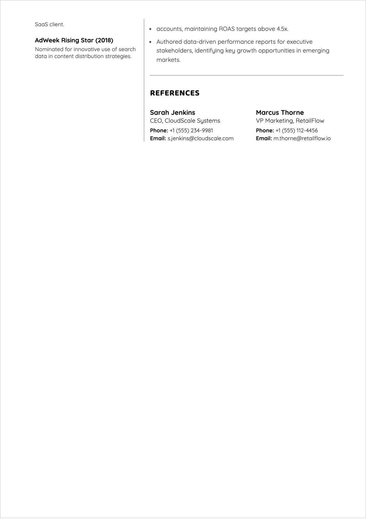 Free Freelance Marketing Consultant ATS Resume Template