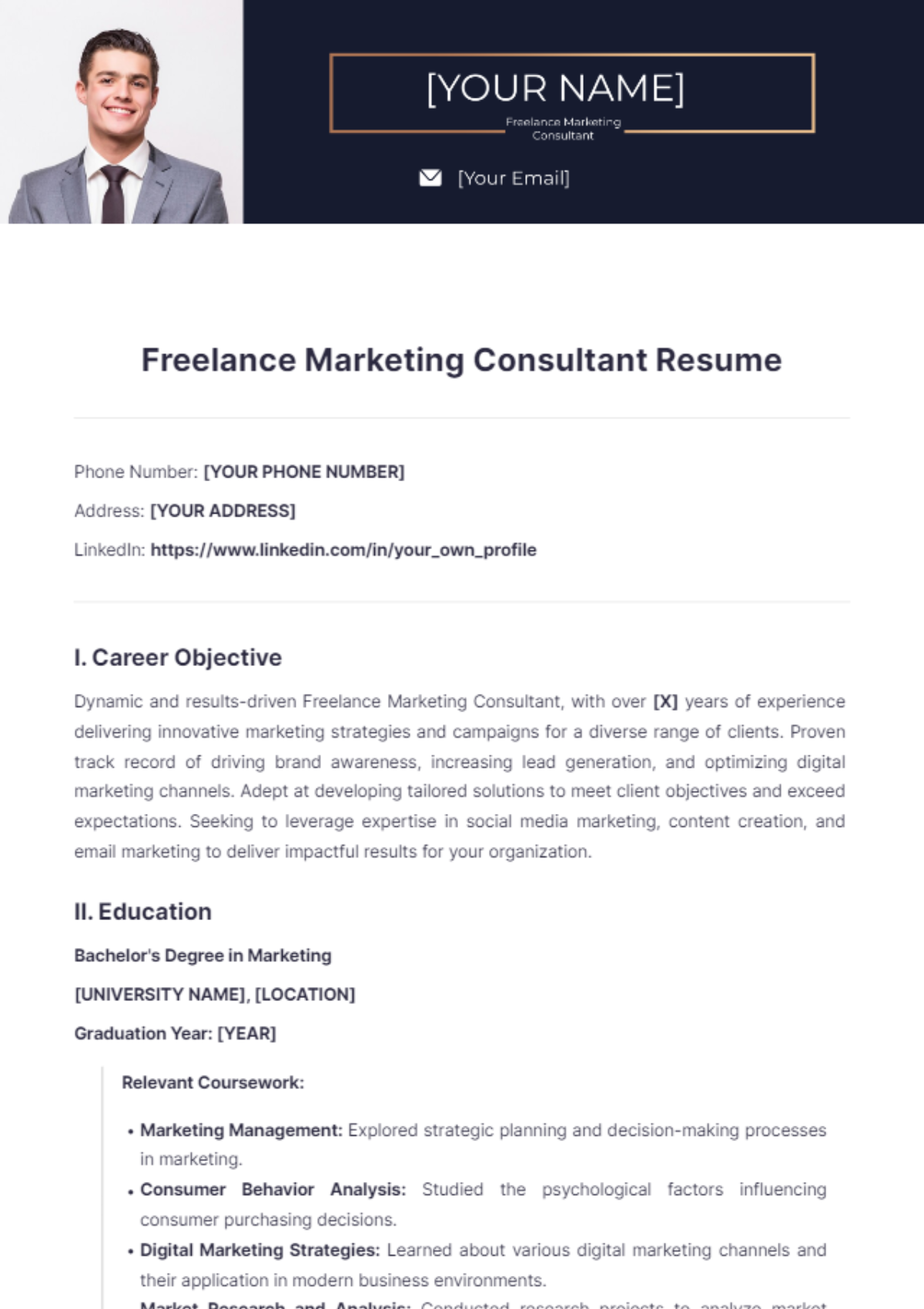 Freelance Marketing Consultant Resume - Edit Online & Download