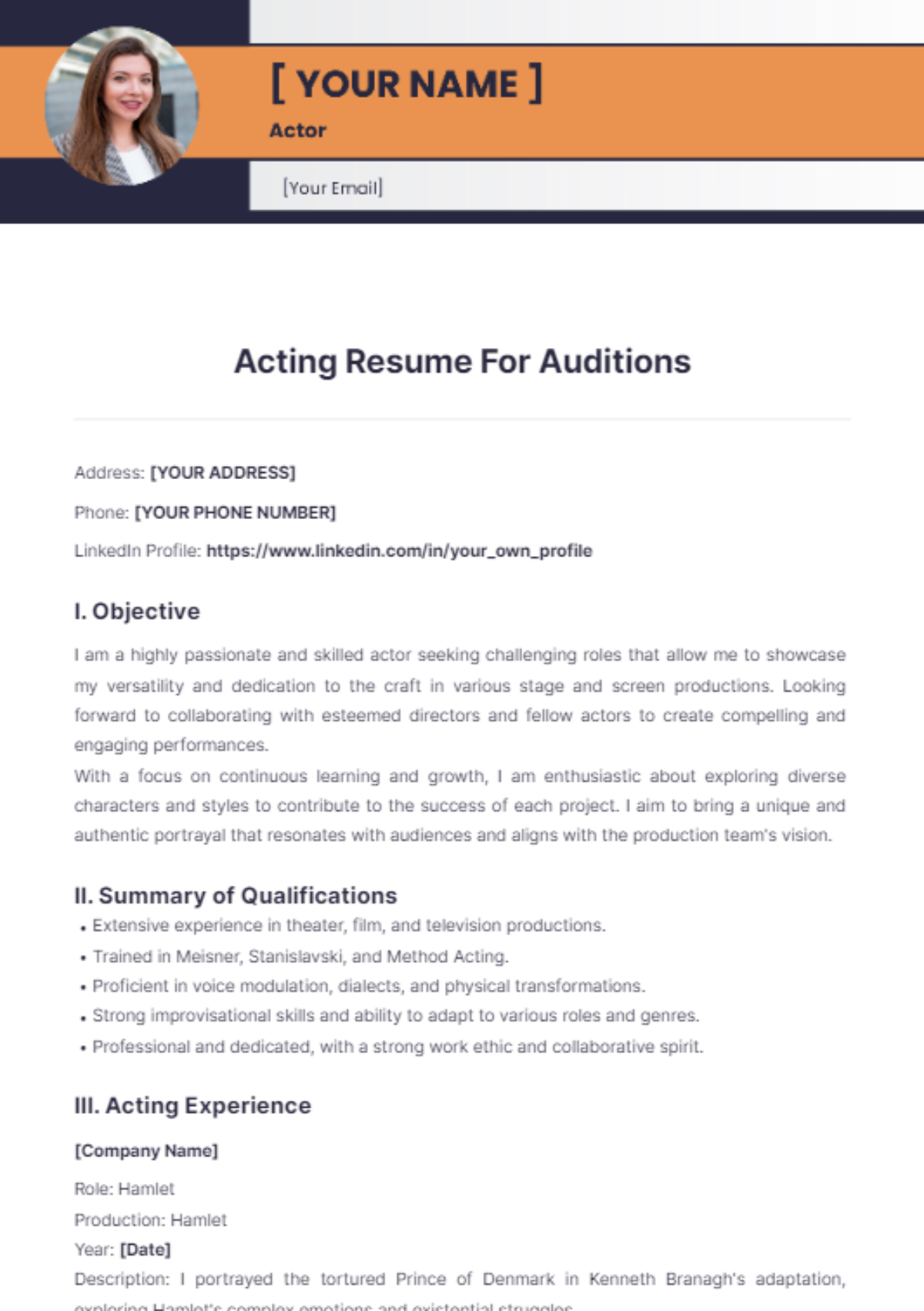 Acting Resume For Auditions - Edit Online & Download