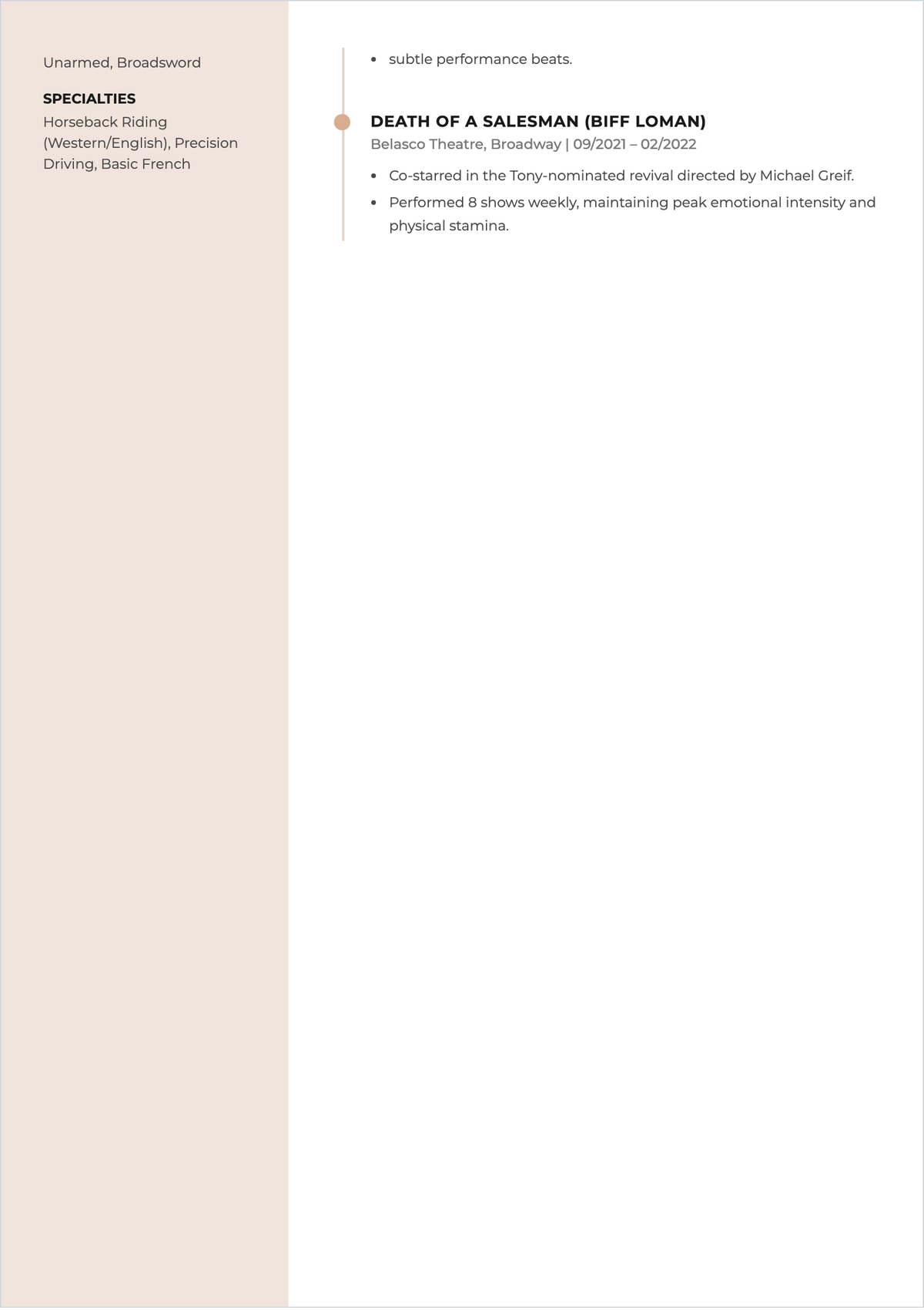 Free Acting ATS Resume For Auditions Template, AI Resume Builder