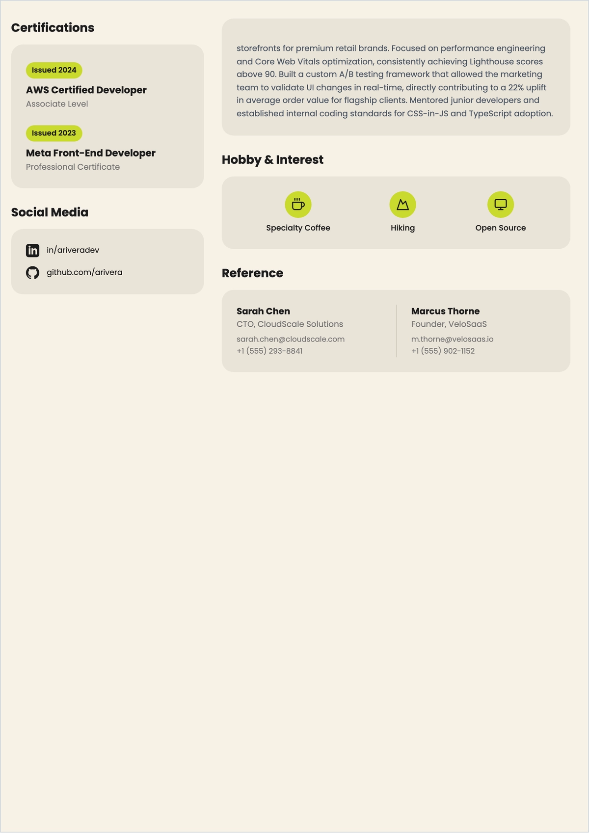 Free Freelance Web Developer ATS Resume Template, AI Resume Builder