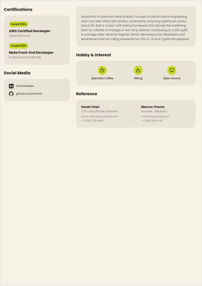 Free Freelance Web Developer ATS Resume Template, AI Resume Builder
