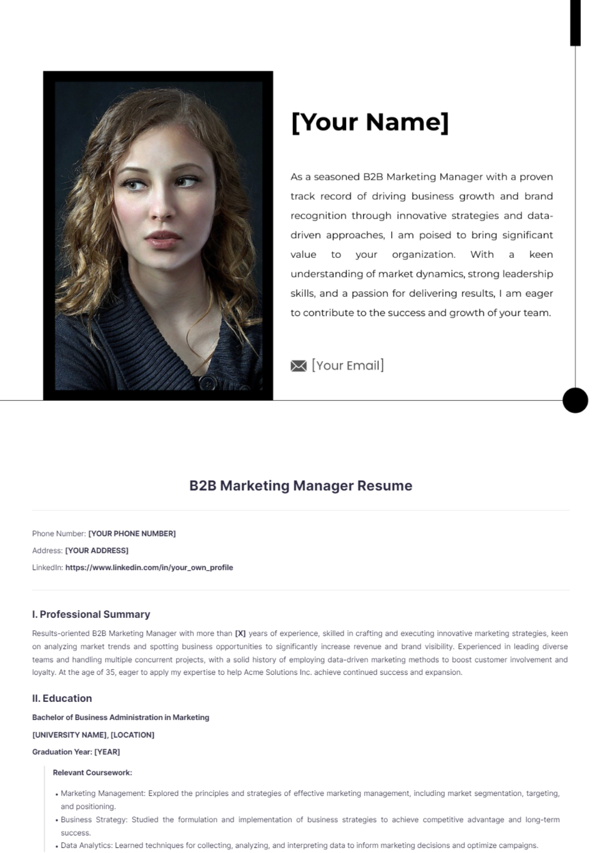Free B2B Marketing Manager Resume Template Edit Online Download