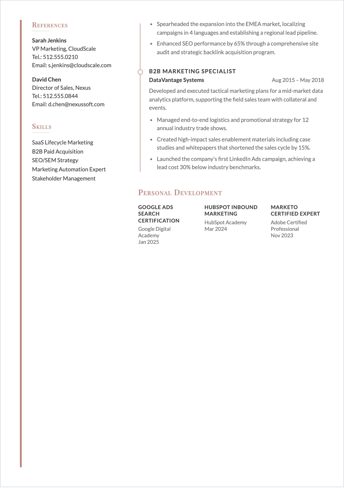 Free B2B Marketing Manager ATS Resume Template, AI Resume Builder