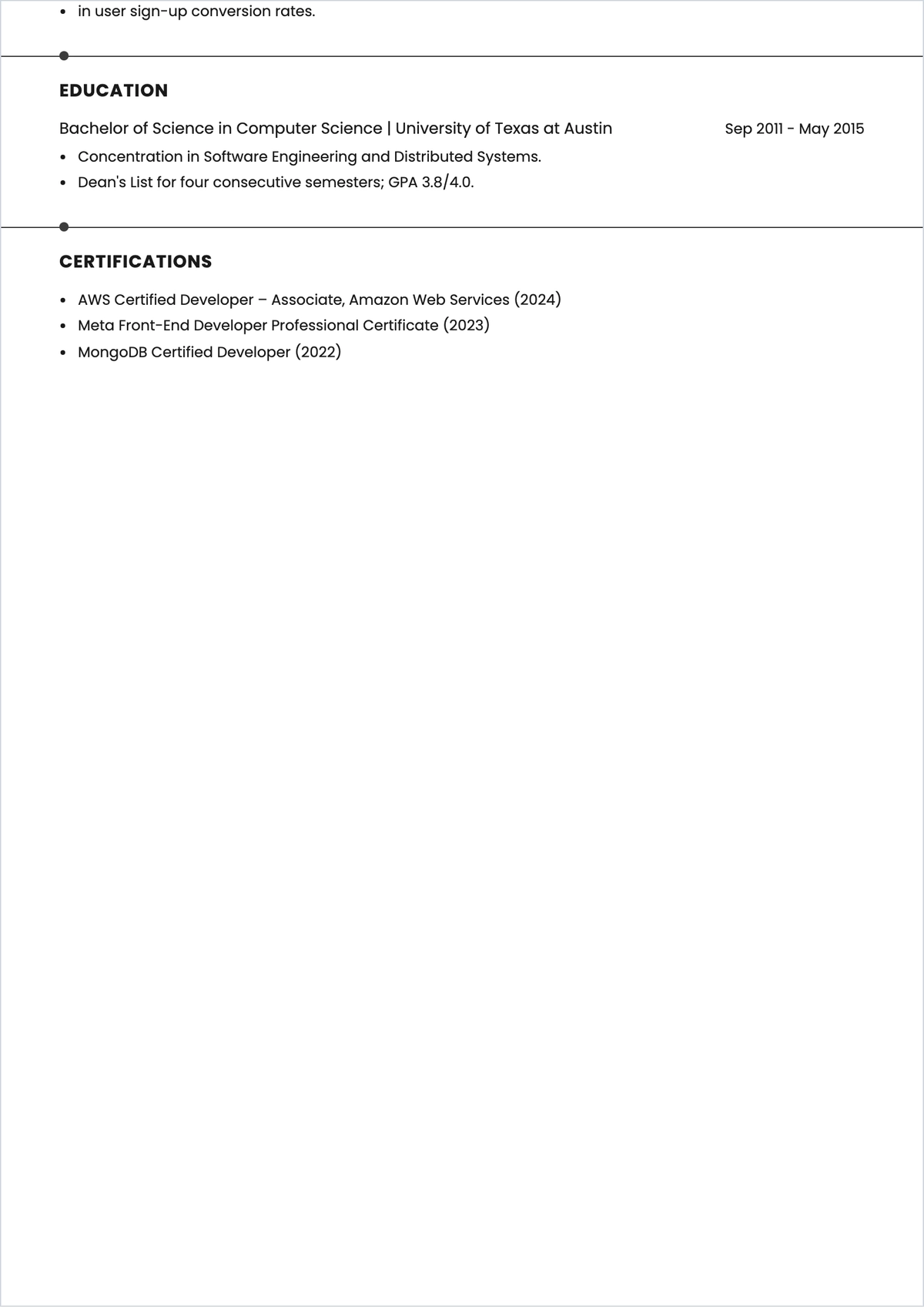 Free Software Web Developer ATS Resume Template, AI Resume Builder