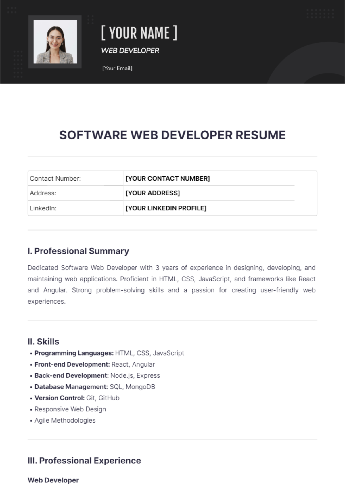 Software Web Developer Resume - Edit Online & Download