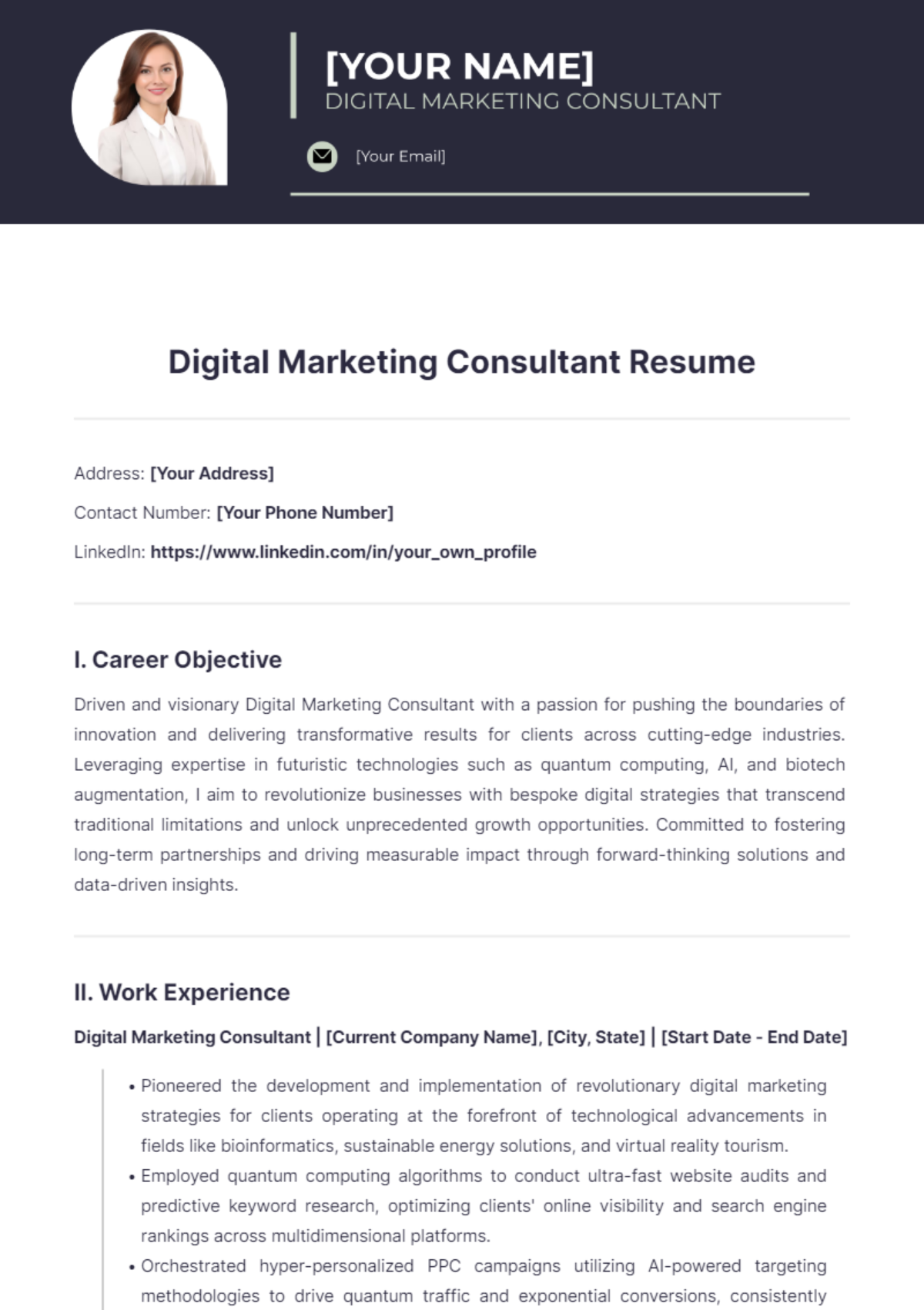 Digital Marketing Consultant Resume - Edit Online & Download